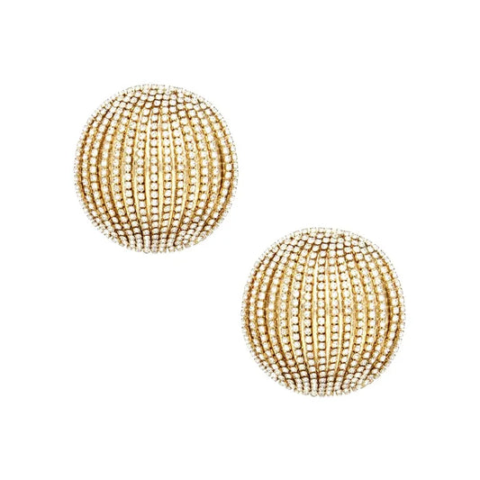 Stud Domed Striped Shimmer Polished Earrings