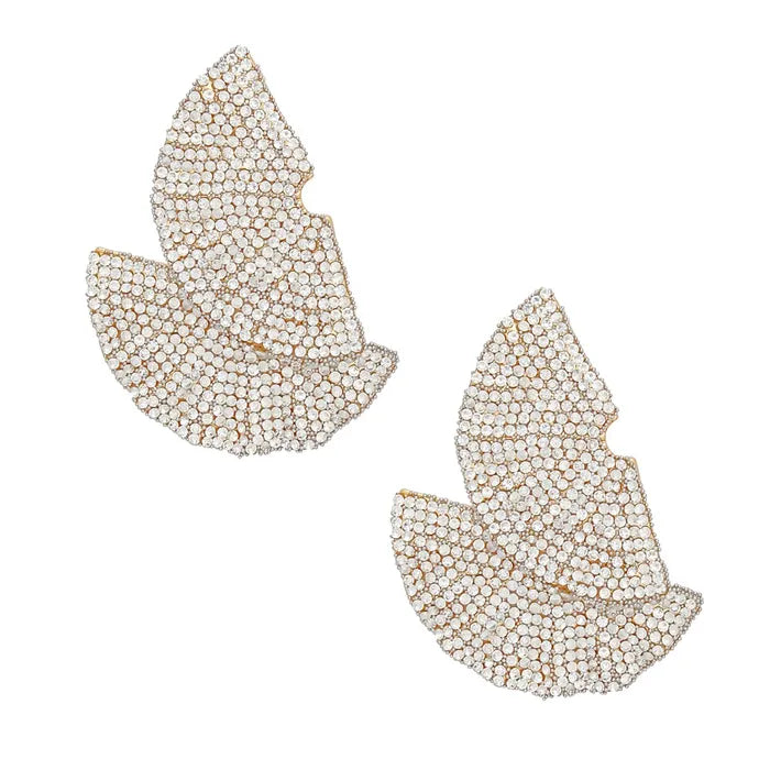 Stud 1920s Gold Ruffle Fan Rhinestone Earrings