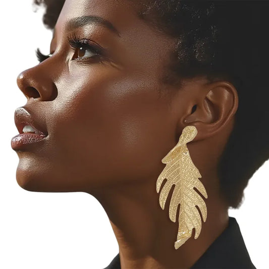 Stud Elongated Twisted Leaf Organic Earrings