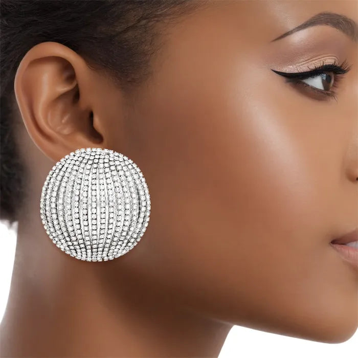 Stud Domed Striped Shimmer Polished Earrings