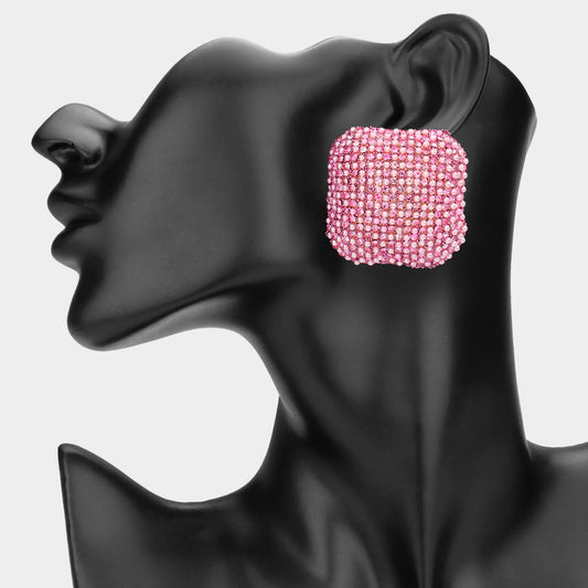Bold Bling Studded Square Statement Earrings