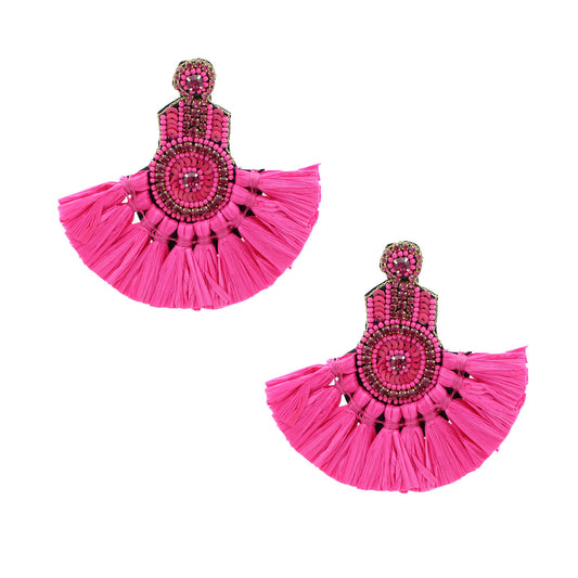 Raffia Fan Tassel Beaded Earrings