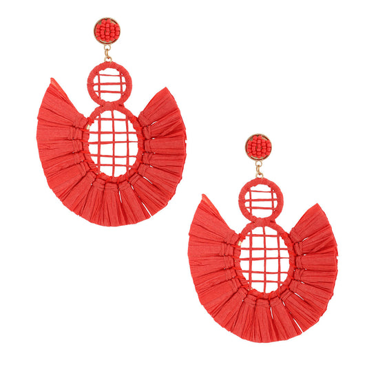 Woven Raffia Tassel Earrings