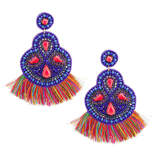 Fan Embroidered Bead Earrings