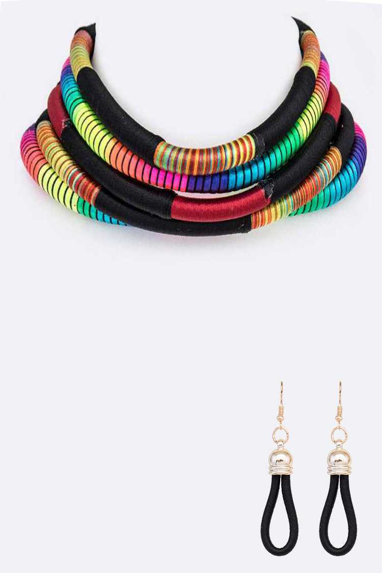 Layer Cording Magnetic Collar Necklace Set