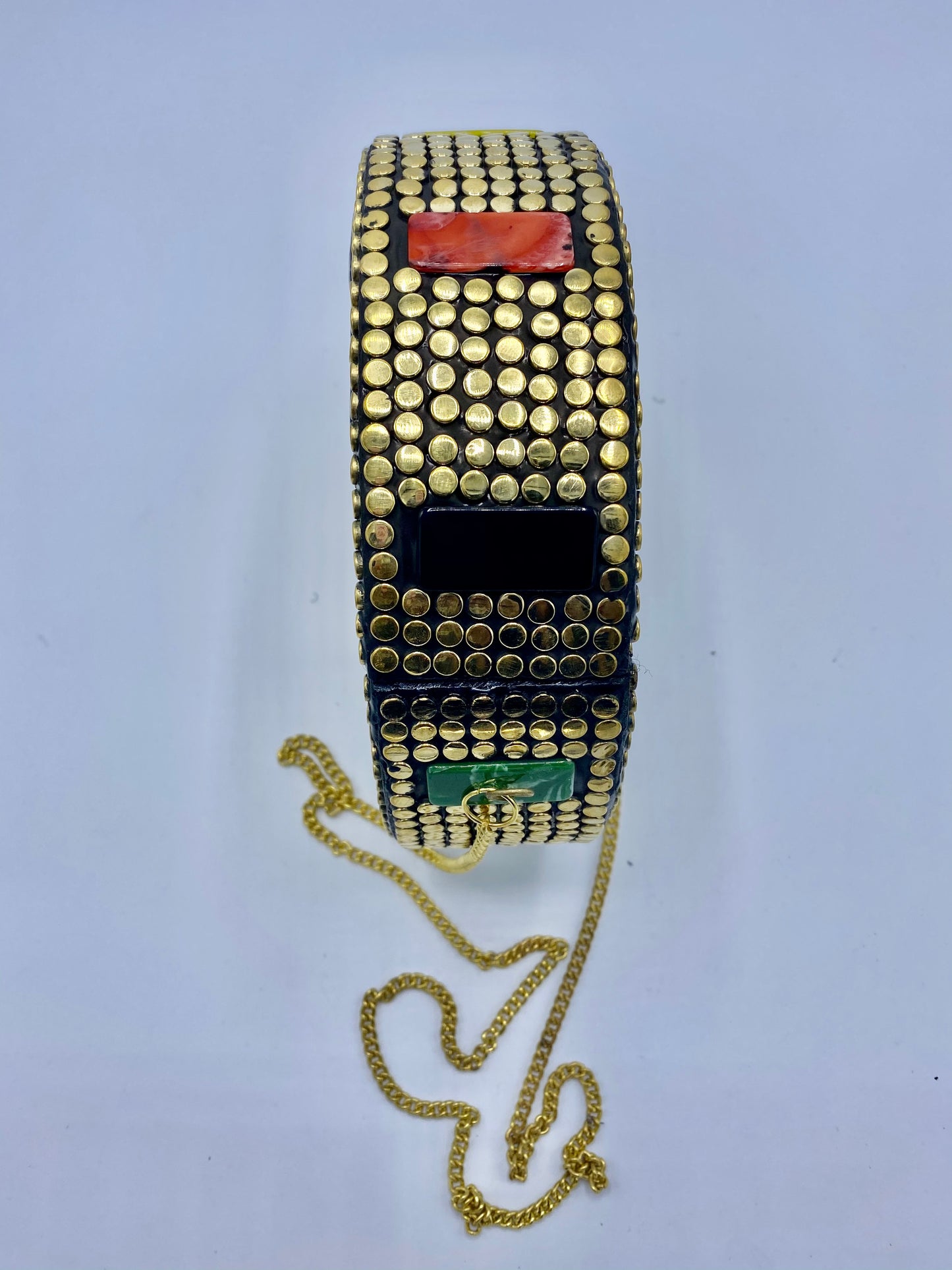 Round Gold Buttons with Black Stones Design Clutch