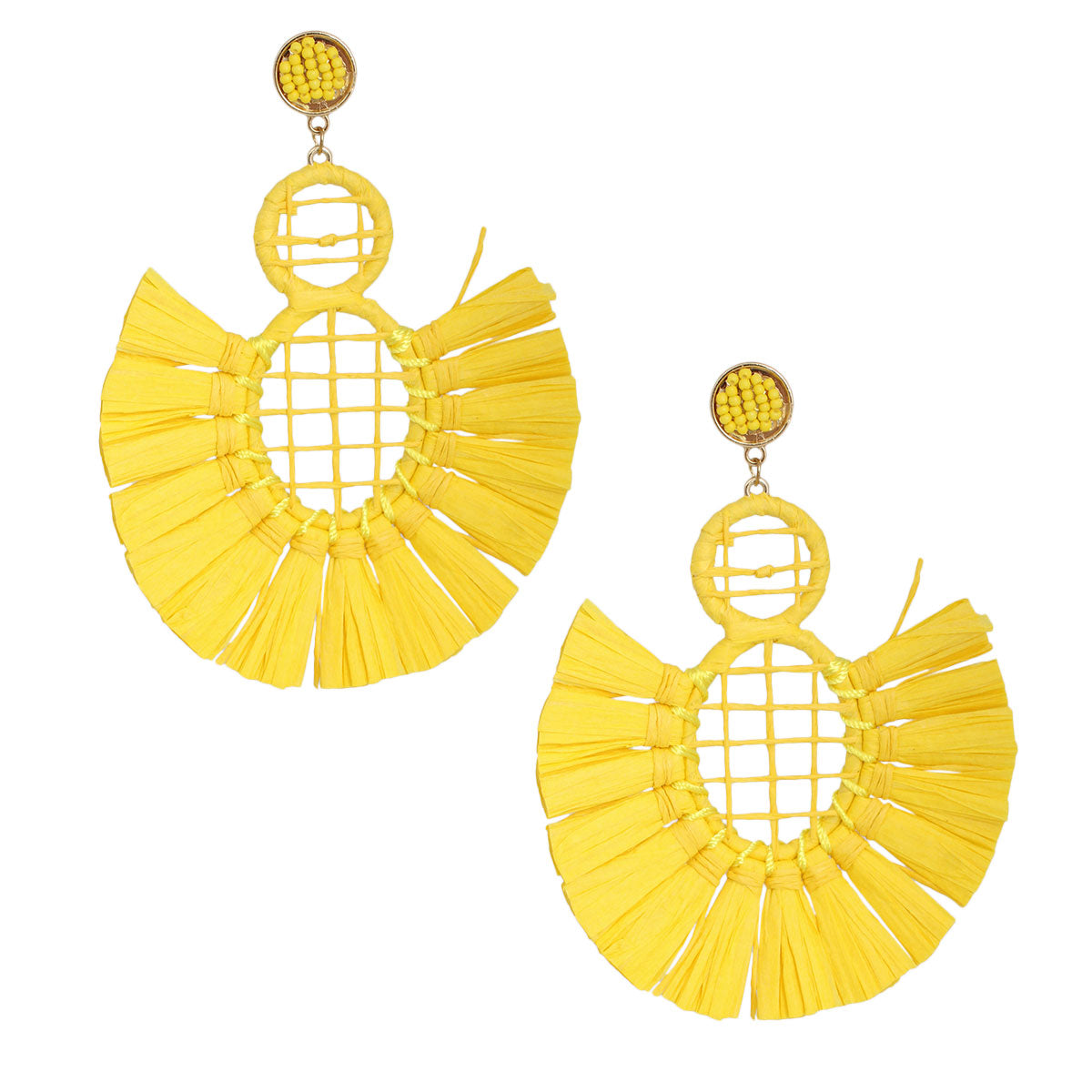 Woven Raffia Tassel Earrings
