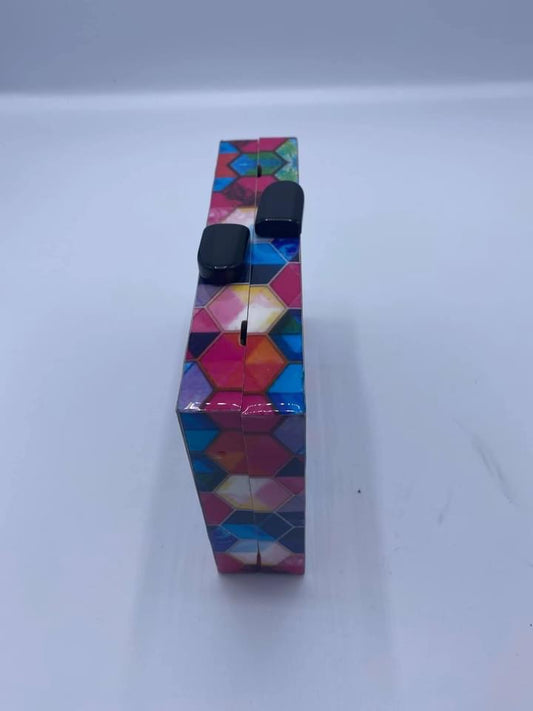 Trapezoid Handmade Mosaic Muti colors Printed Wooden Clutch.