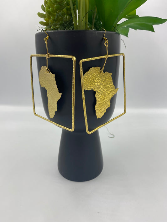 Brass Square Map Of Africa Earrings