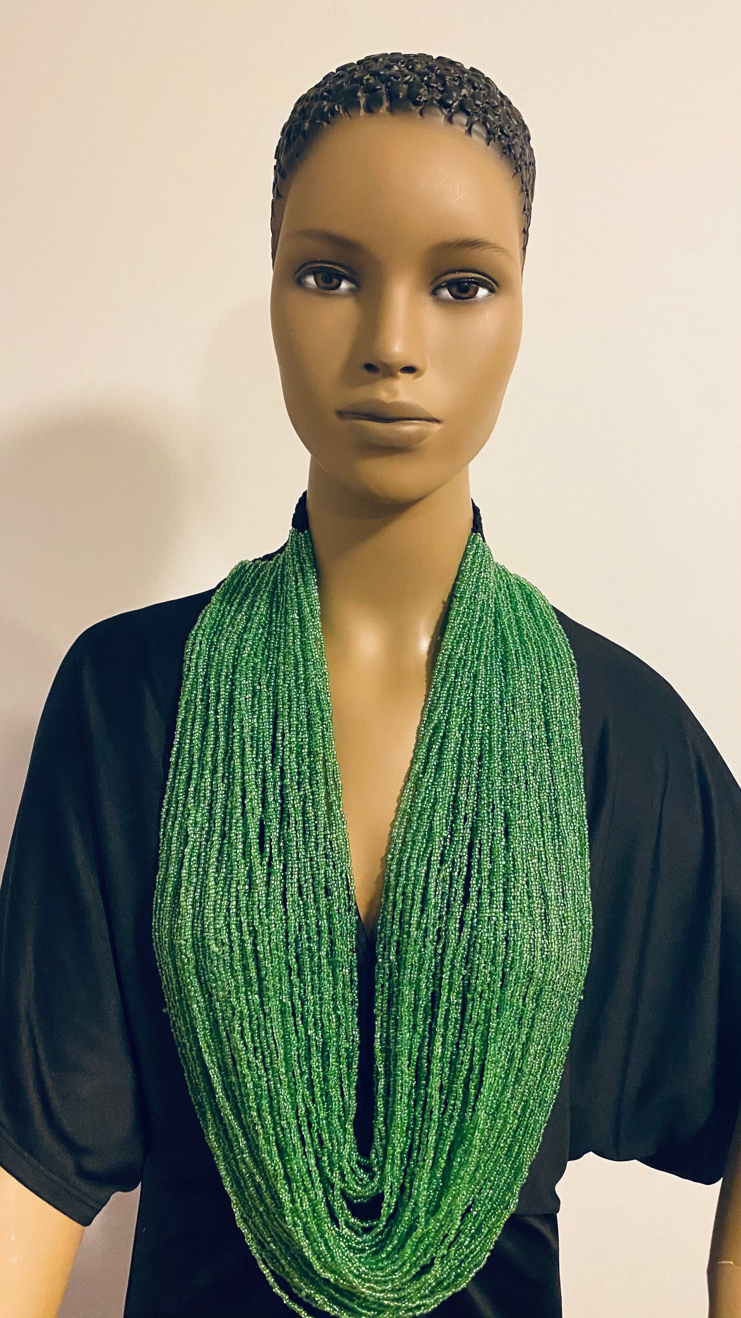 Light Green Long Layered Seed Bead Necklace