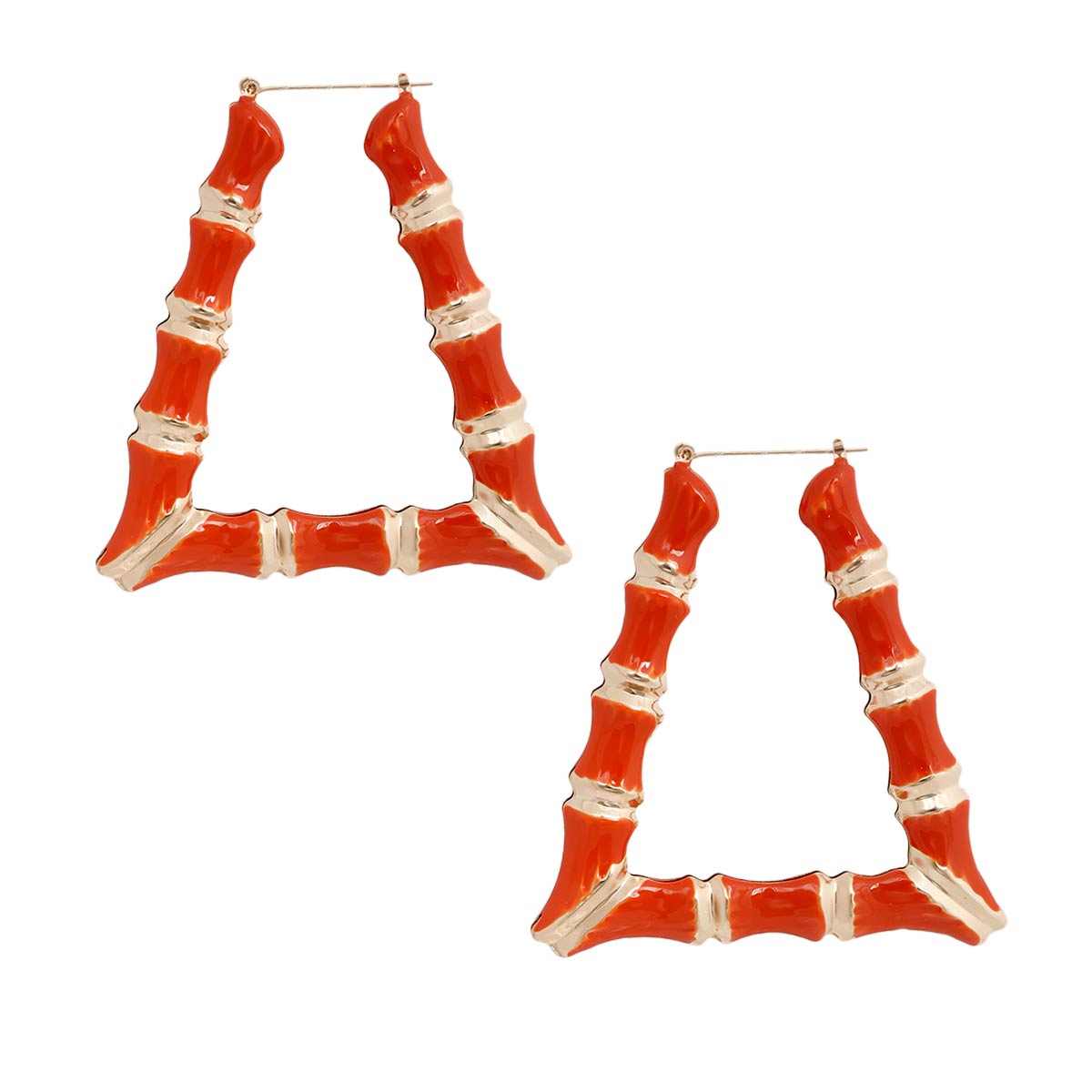 Enamel Metal Bamboo Trapezoid Hoop Earrings