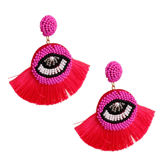 Beaded Eye Tassel Earrings