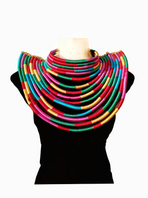 Open image in slideshow, Princess Amina Of Port Loko Tribal Collar Cord Neck Ring with Magnetic Closure
