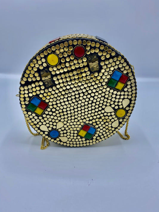 Round Gold Buttons with colorful stones Ethnic Designs Clutch