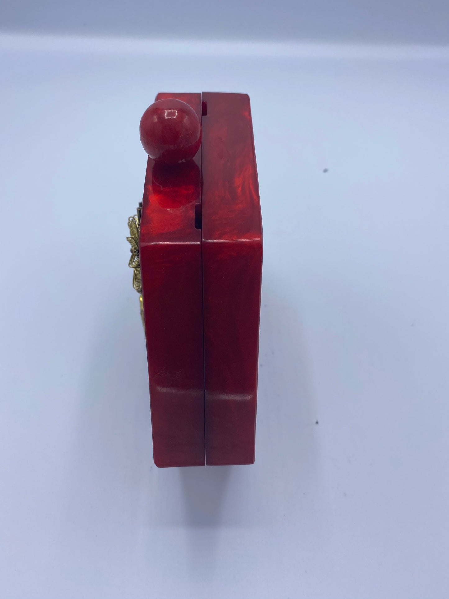 Handcrafted Red Hexagon Resin with embellishment of pearls and stones Clutch