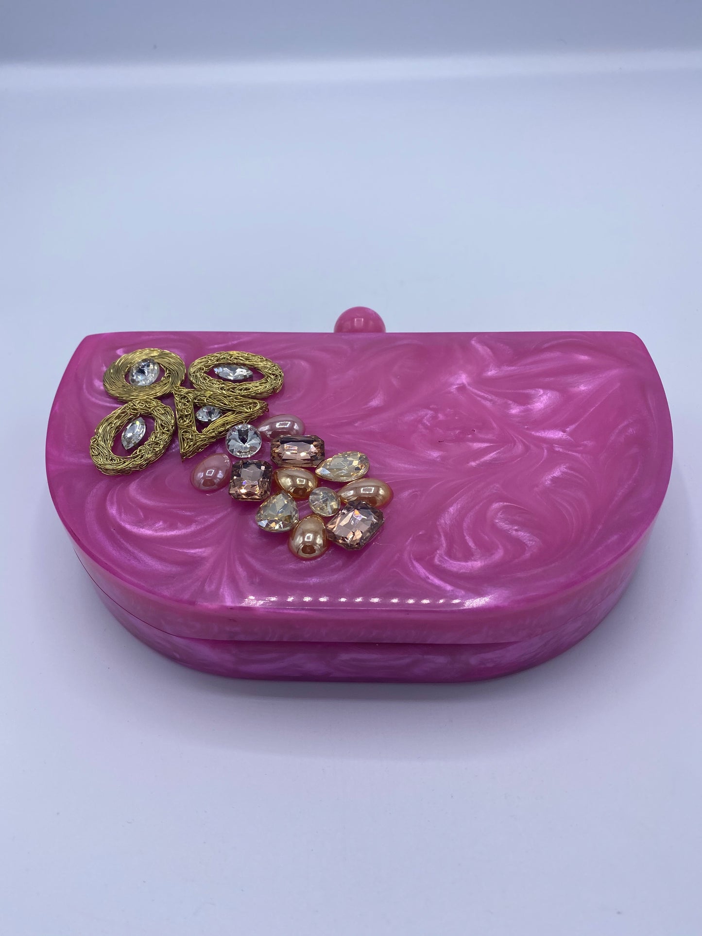 Handcrafted Semicircle Resin with Agate Stone Clutch