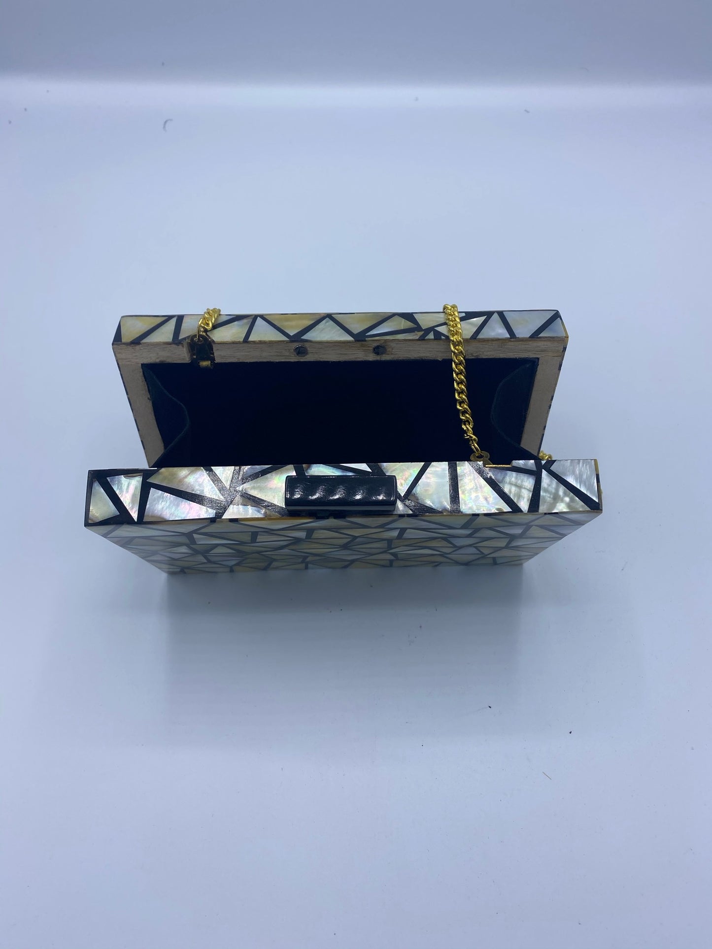Handcrafted Prism Ivory and Black Mother Of Pearl Clutch