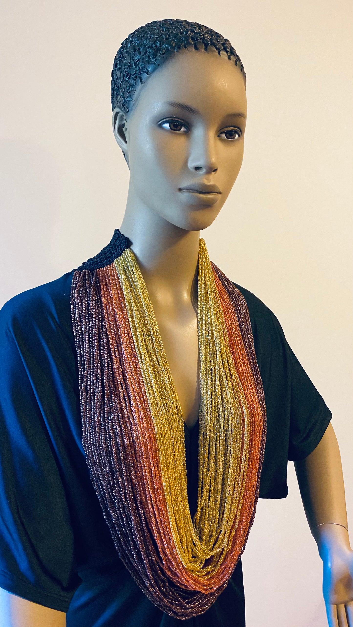 Triple Brown Long Layered Seed Bead Necklace