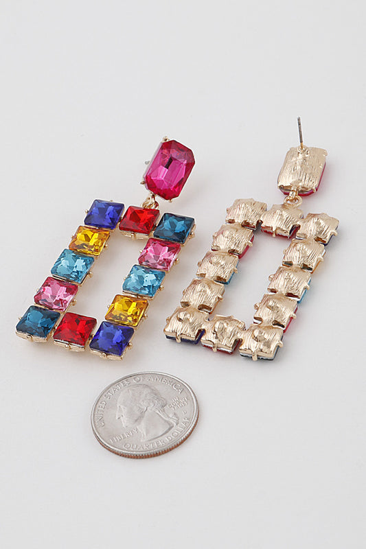Rhinestone Rectangle Earrings