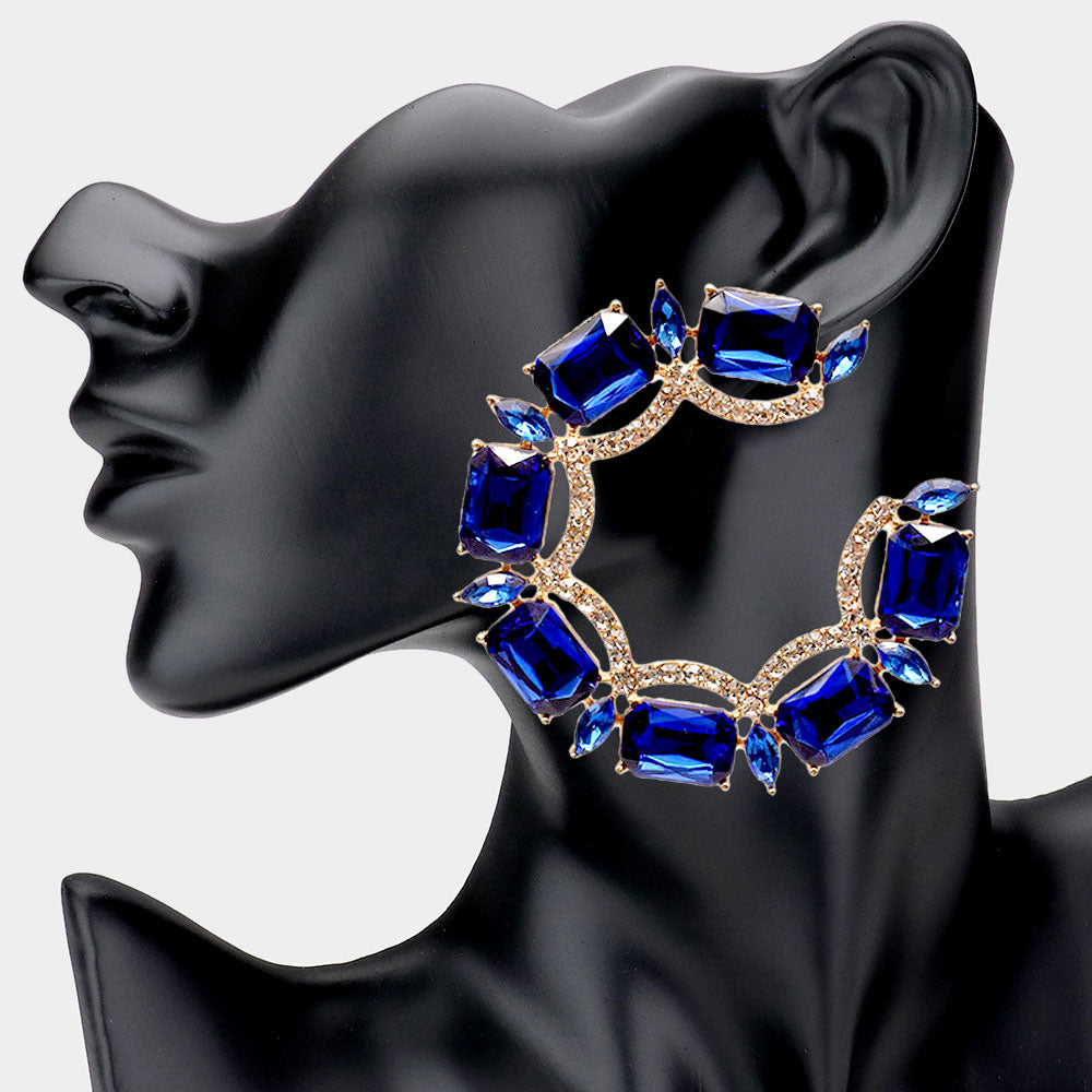 Rectangle Stone Accented Hoop Evening Earrings