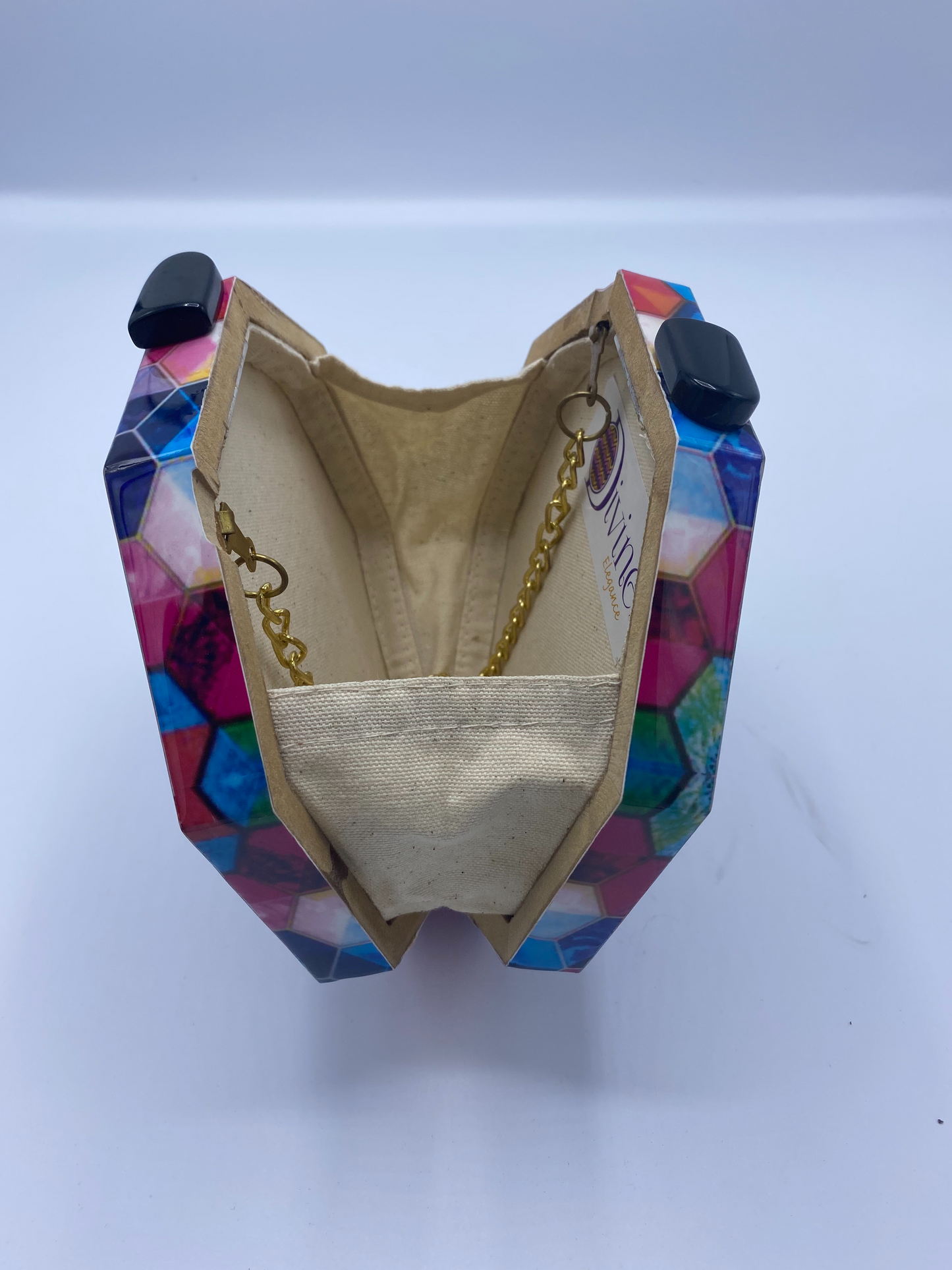 Round Handmade Mosaic Muti colors Wooden Clutch.
