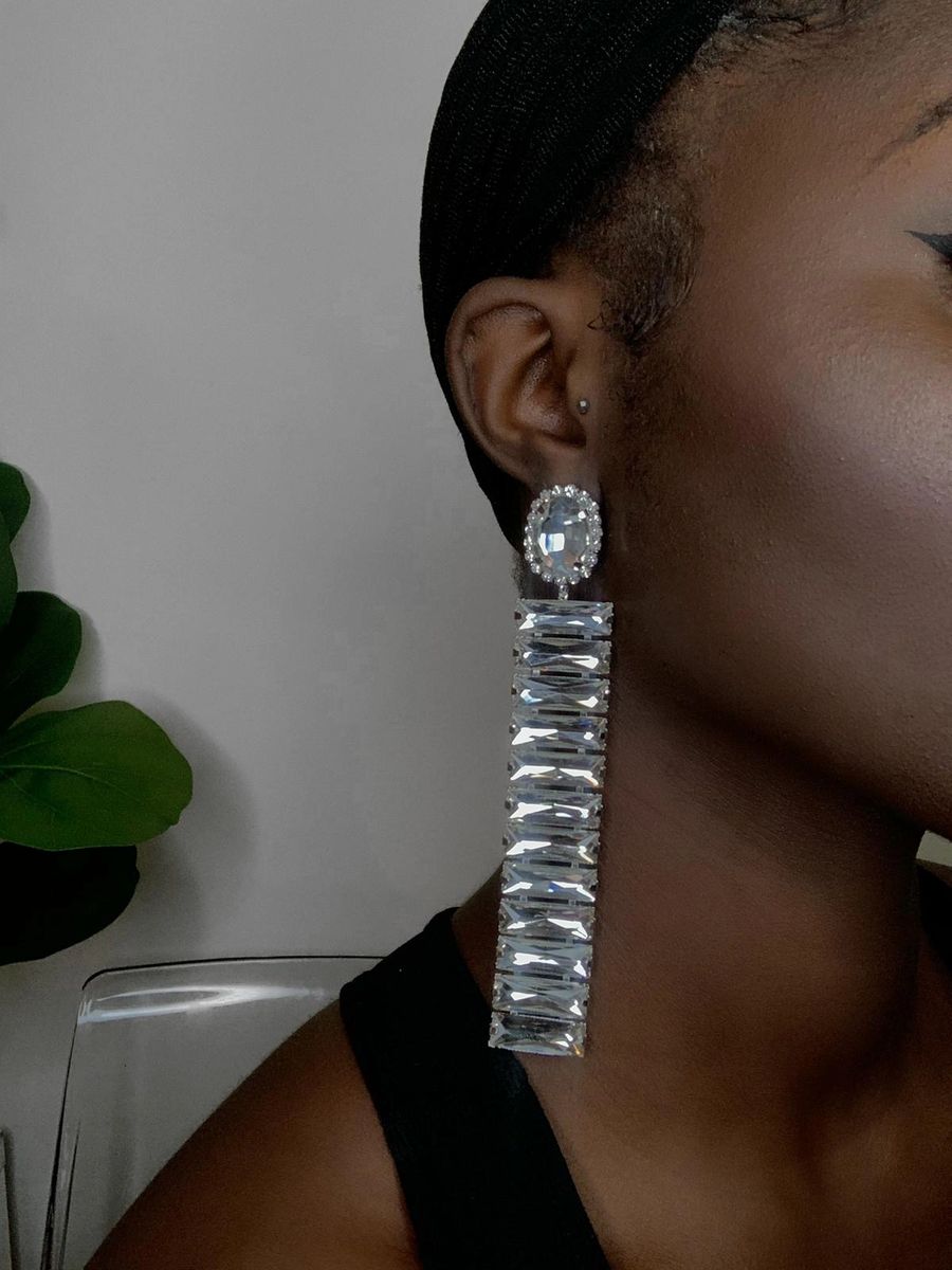 Glass Stones Rectangular Earrings