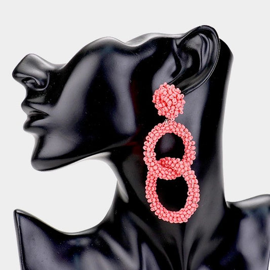 Double Cut Out Round Beaded Dangle Earrings