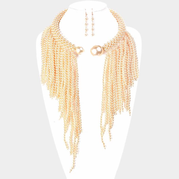 Pearl Tassel Fringe Cuff Bib Necklace