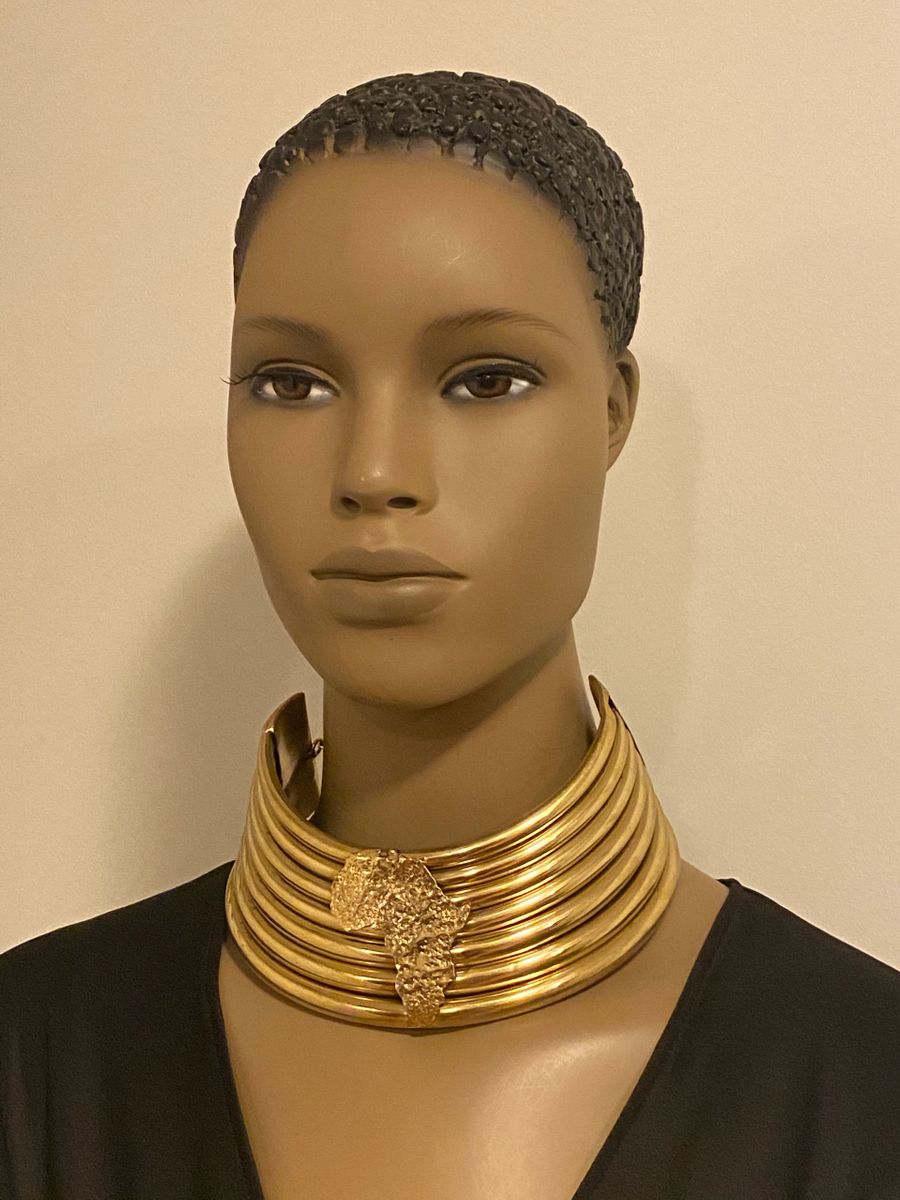 Queen N’Kama Brass Pipe Choker With Map