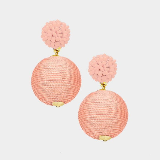 Beaded Ball Thred Ball Dangle Earrings.