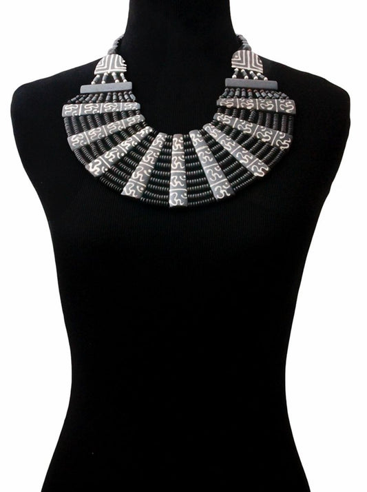 black and white ohm bib necklace