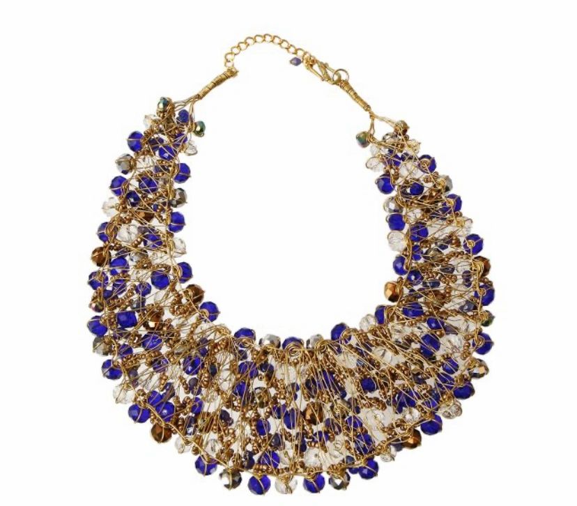 Gold and Blue Bead Copper Bib