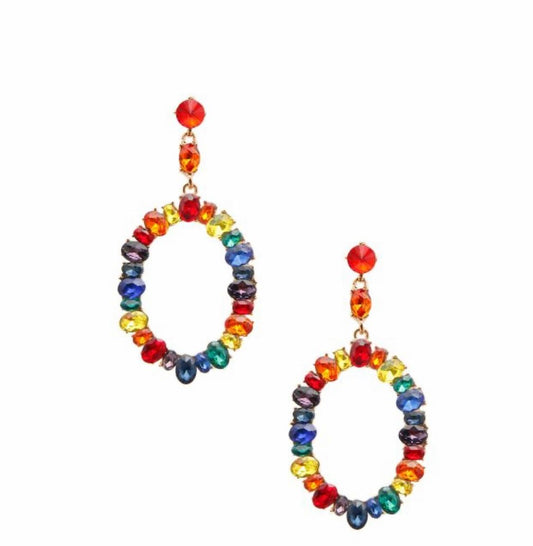 Rainbow Oval Crystal Earrings