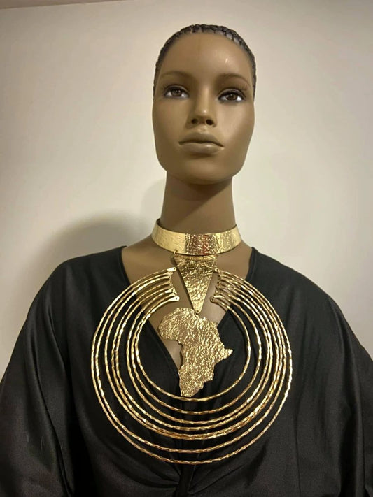 QUEEN N’KAMA Brass Hammered Map Necklace.