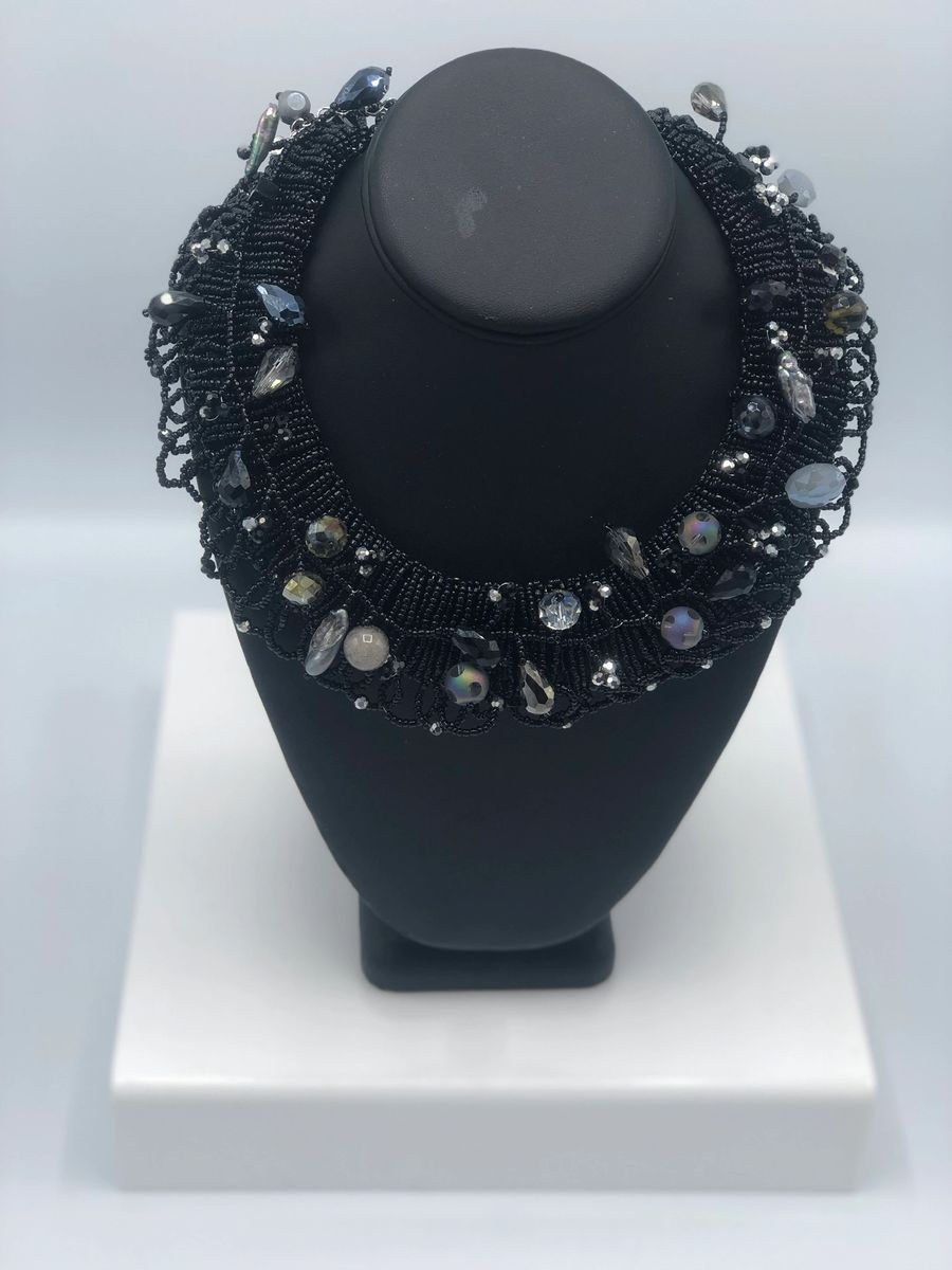 Handmade Floral Valley Seed Beads with Crystals Necklace.