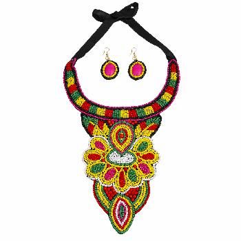 Multi Color Beaded Bib Necklace Set