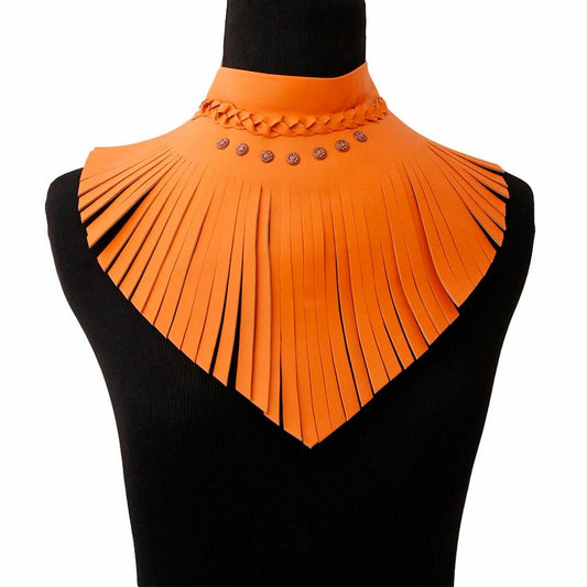 Orange Leather Fringe Choker Necklace