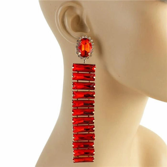 Glass Stones Rectangular Earrings