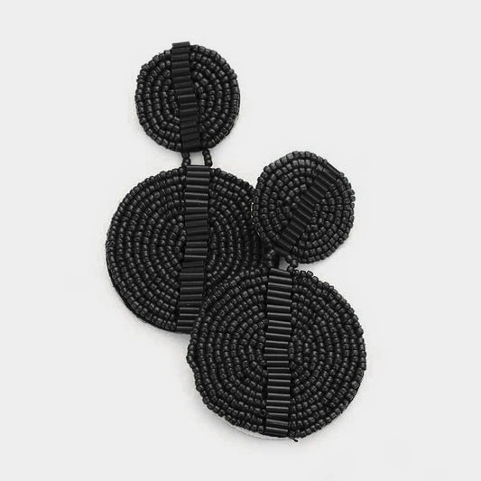 Seed Beaded Double Round Drop Earrings