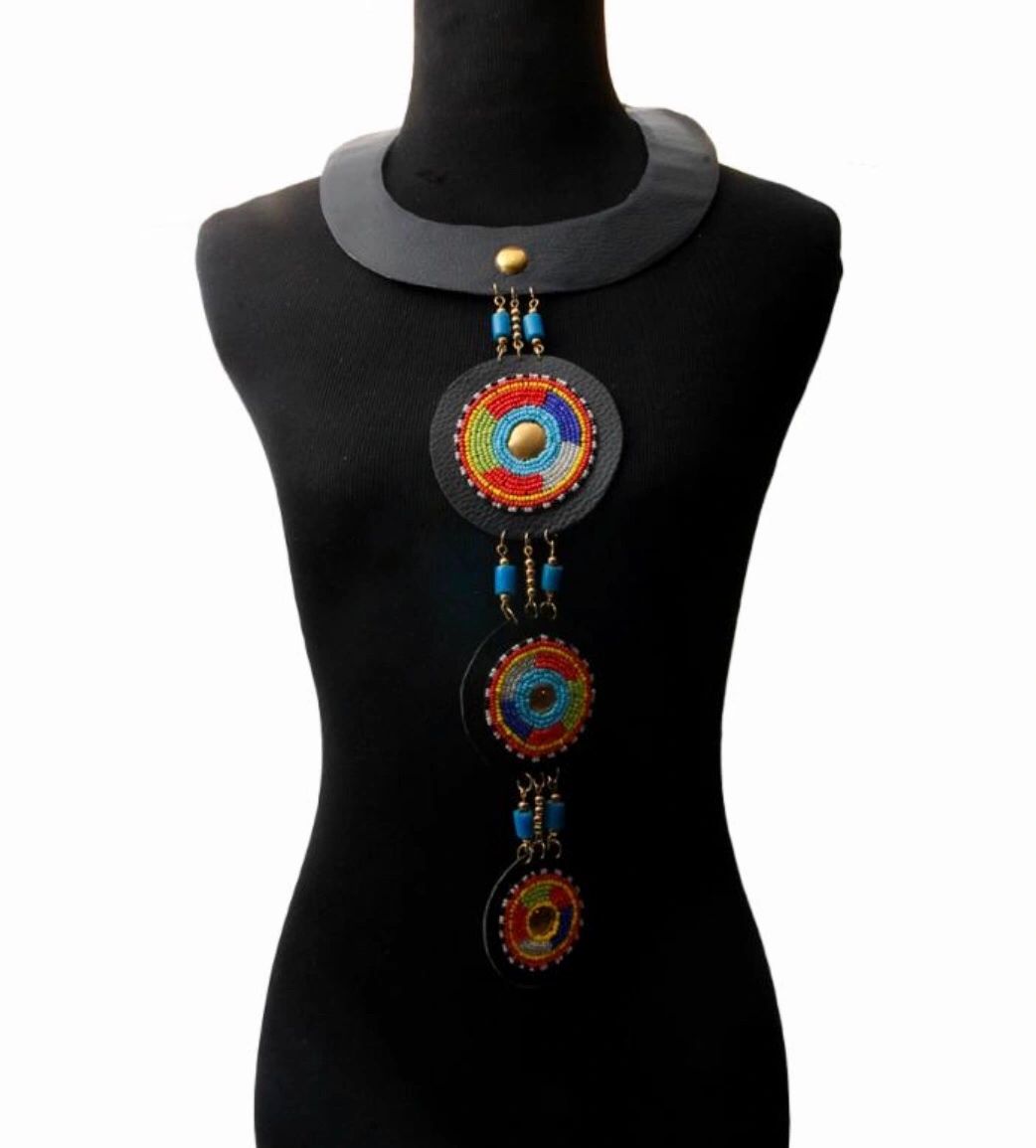 Multi Color Bead 3 Tier Long Drop Collar Necklace