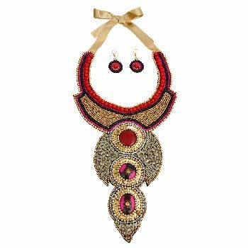 Multi Color and Gold Bead and Sequin Bib Necklace Set