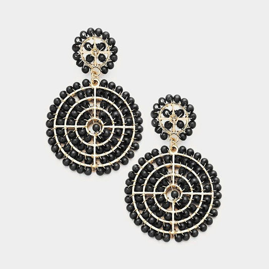 WIRE WRAPPED BEADED DISC DANGLE EARRINGS