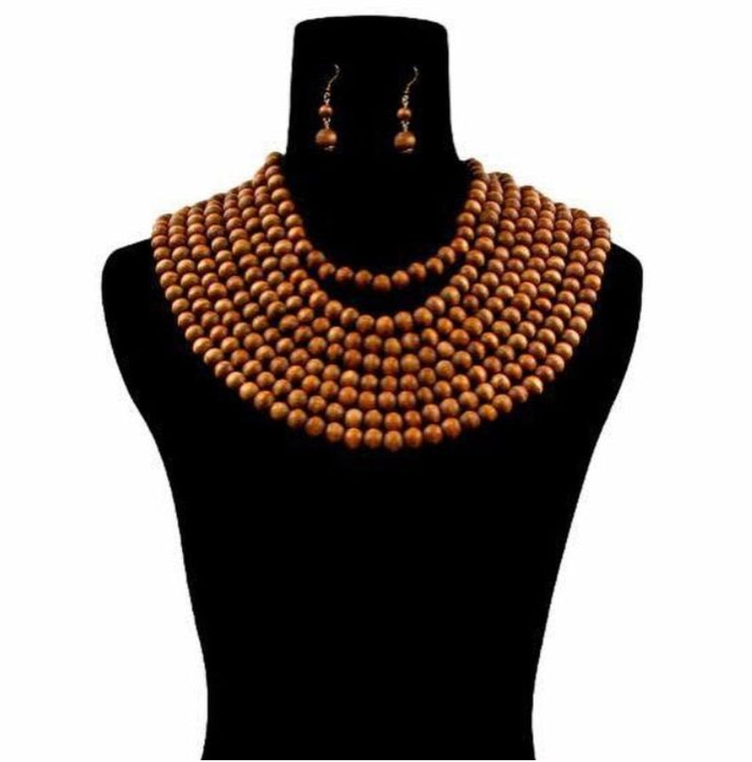 Wooden Bead 8 Layer Necklace Set