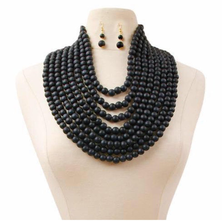 Wooden Bead 8 Layer Necklace Set