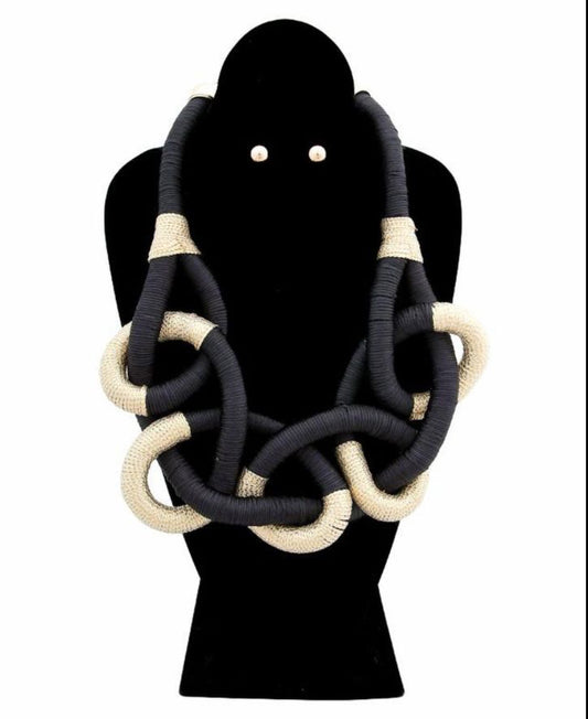 Tribal Thread Wrapped Knotted Rope Necklace Set.
