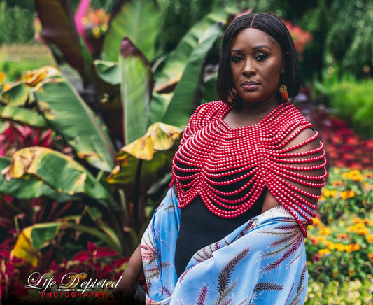 Freetown Titi Body Chain Beaded Multi Layer Statement Necklace.