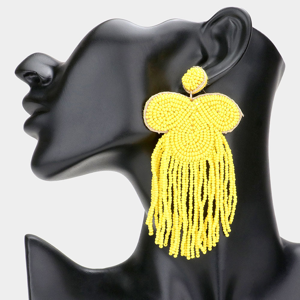 Felt Back Seed Beaded Fringe Dangle Earrings