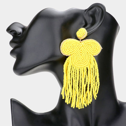 Felt Back Seed Beaded Fringe Dangle Earrings