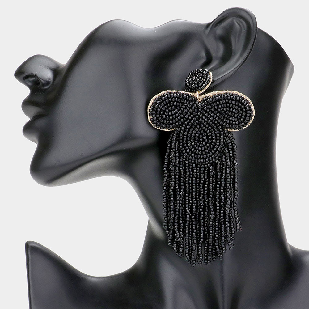 Felt Back Seed Beaded Fringe Dangle Earrings