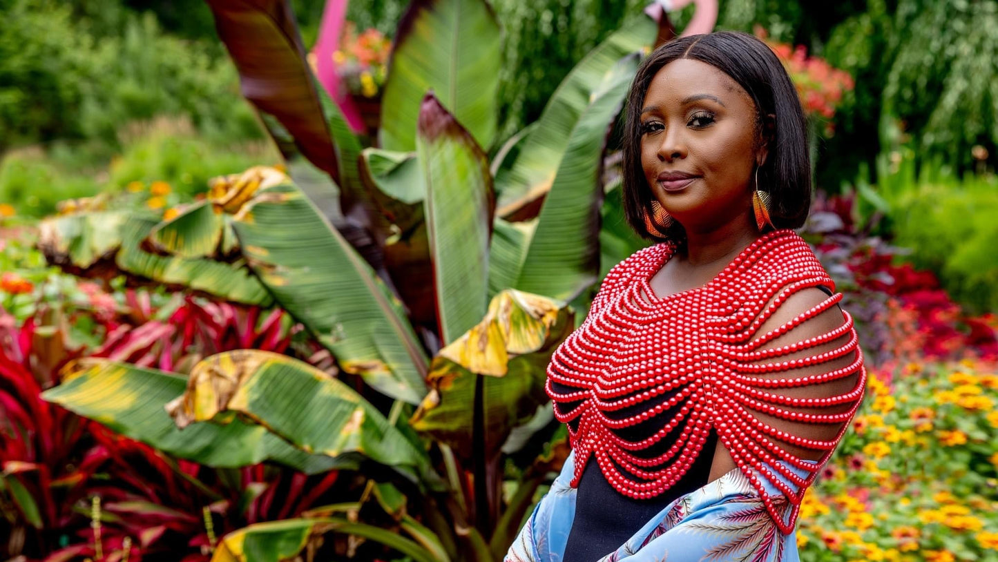 Freetown Titi Body Chain Beaded Multi Layer Statement Necklace.
